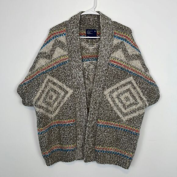 American Eagle Aztec Print Wool/Alpaca Blend Short Sleeve Cardigan. Size Medium. - Picture 1 of 14